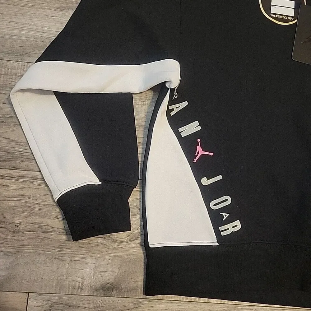 Air Jordan Sweater Girls XL Black Pink‎ Jumpman Logo Pullover Fleece Sweatshirt